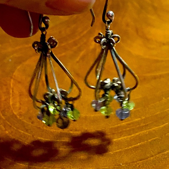 Sterling silver cage earrings with dangling crystals - Picture 4 of 4